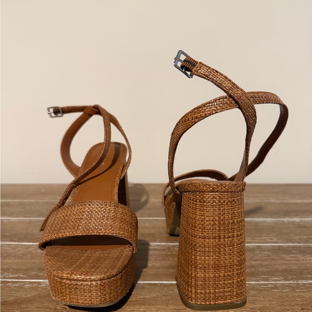 Marc Fisher Tan Woven Platform Sandals with Ankle Strap - Picture 2 of 3